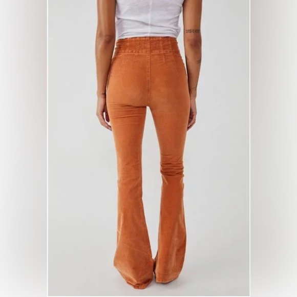 NWT Free People We The Free Jayde Corduroy High Rise Flare Jeans in Cognac - Picture 6 of 14